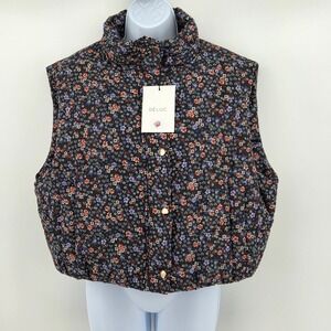 Deluc Styx Floral Puffer Gilet Vest Women Large Cropped 6440D NWT